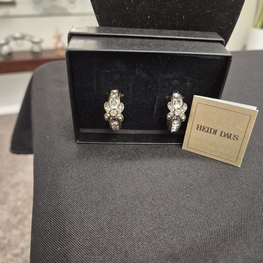 Heidi Daus Black Diamond Swarovski Crystals Hoops Earrings